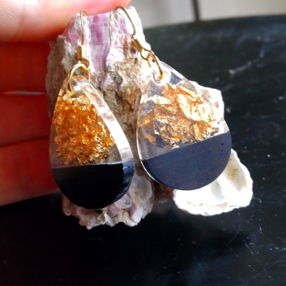 24k gold/Ebony wood epoxy earrings